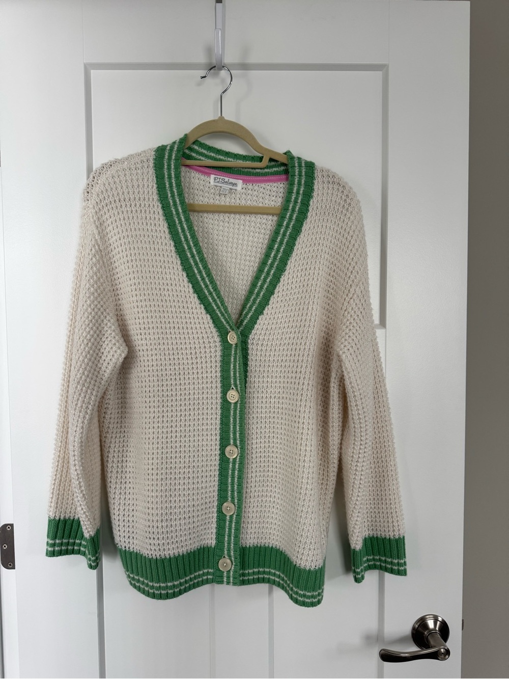 P.J. Salvage Cream Cardigan with Green Trim